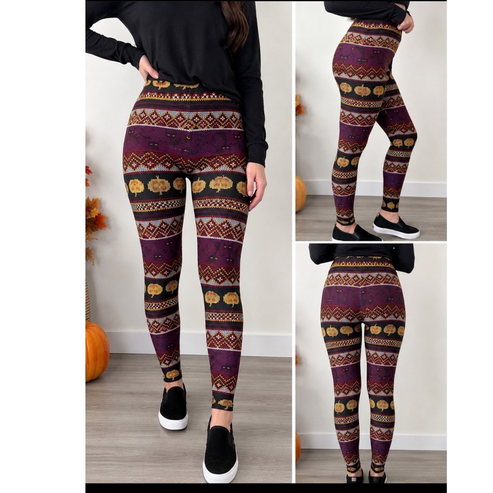 French‎ Laundry Halloween Fair Isle Leggings Pumpkins Black Cats NEW Womens M